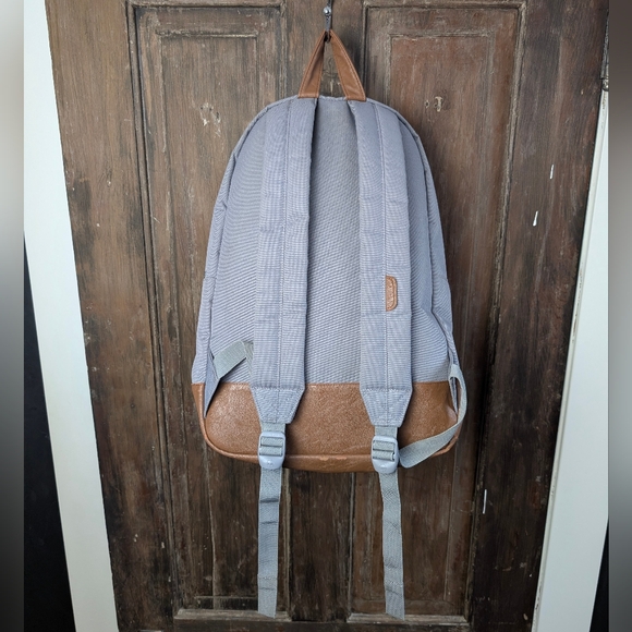 Herschel Supply Co Grey Backpack Brown Faux Leather Trim Classic School Bag - Picture 3 of 10